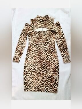 NWOT! Summer Party Animal Print Cutout Women's Leopard Bodycon Midi Dress Medium